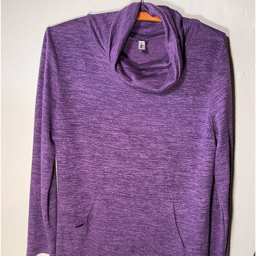 Leo Rosi Purple Heather Cowl neck Pullover Top with Kangaroo Pocket
